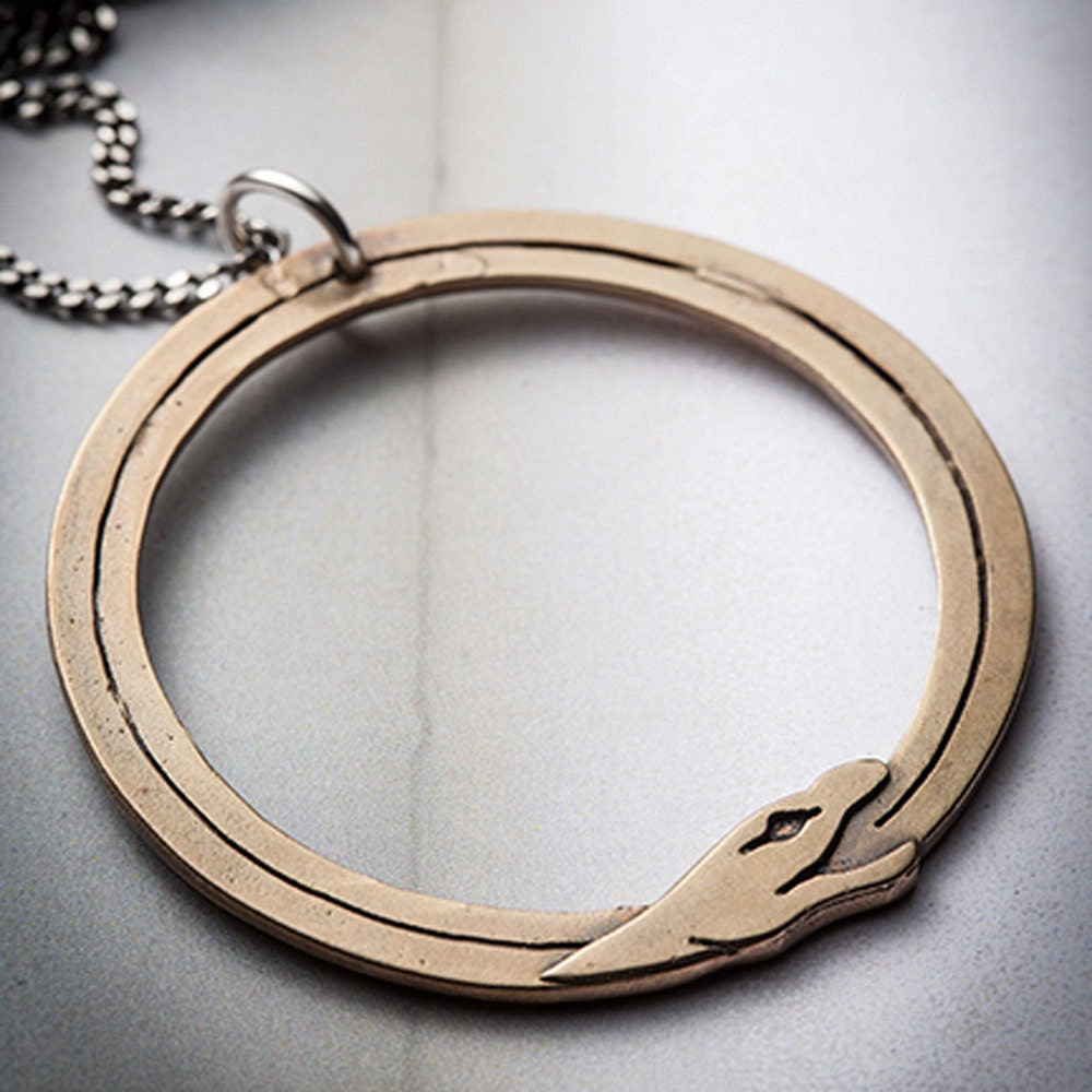 SERPENT- bronze ouroboros on a silver chain - missyindustry