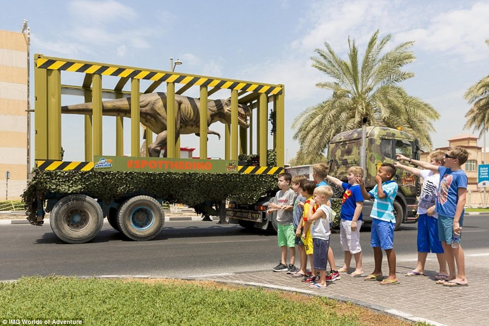  Last year residents and tourists got a surprise when a convoy of dinosaurs was spotted making its way to IMG Worlds of Adventure