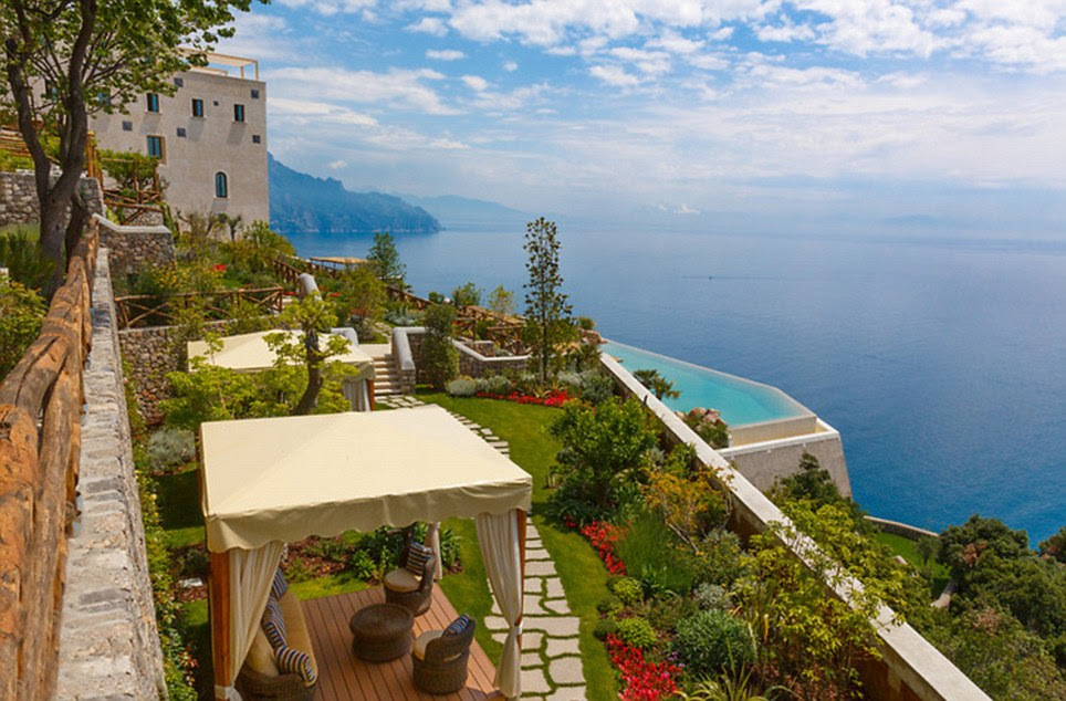 Heavenly location: Perched on a cliffside on the timeless Amalfi coast, Monastero Santa Rosa hotel is housed in a former monastery that dates back to the 17th-century. It features four levels of gardens, lush landscaping and canopied daybeds on quiet sun decks plus, of course, the obligatory infinity pool where swimmers will struggle to see where the pool ends and the Gulf of Salerno begins