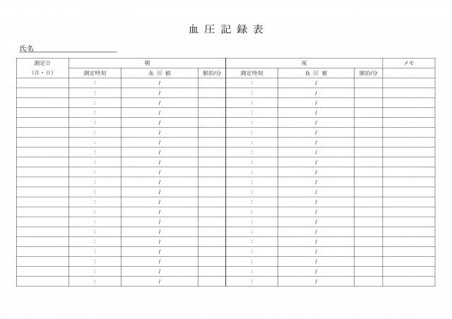 テンプレート 血圧 記録 表 Sevsmolla