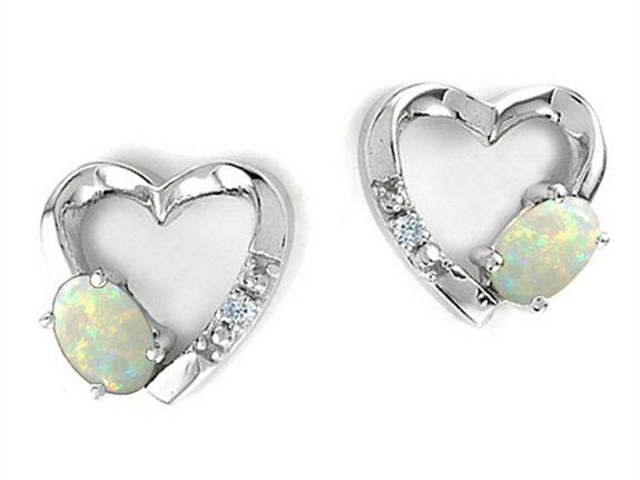 Tommaso Design Genuine Opal and Diamond Heart Earrings White Gold