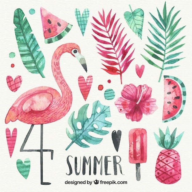 Free Set of summer elements in watercolor style SVG DXF EPS PNG