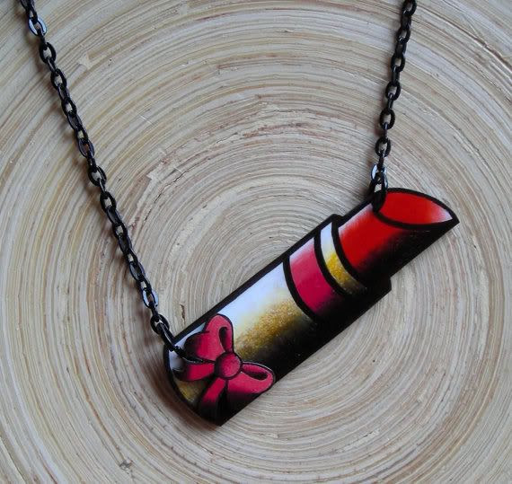 old school tattoo lipstick necklace