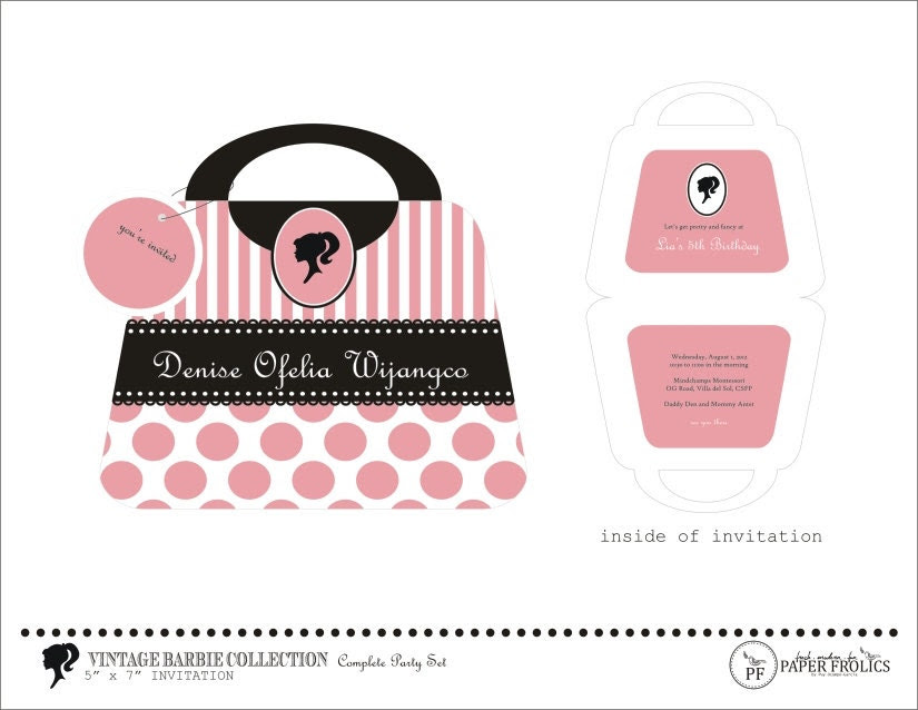 Barbie Silhouette Free Printable Kits. Purse invitation.