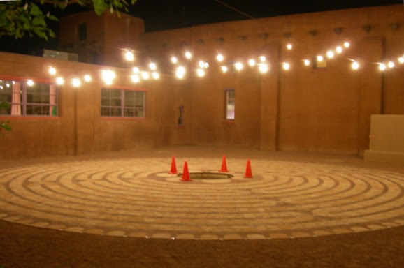 The labyrinth with the baptismal pool.