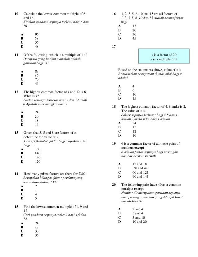 Contoh Ujian Asas Matematik Mrsm Tingkatan 1