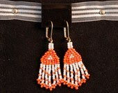 Orange and White Beaded Earrings - andreagoo