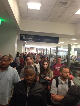 LAX Los Angeles Airport evacuation due to reports of a shooter. Picture: Shelby Rowe/Twitter