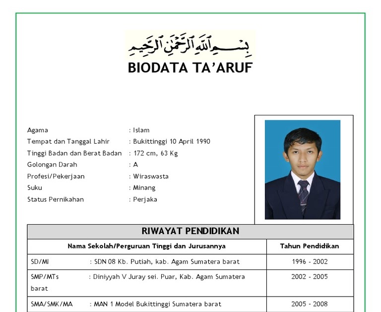 Contoh Cv Taaruf Ikhwan Simple / Contoh Proposal Ta'Aruf