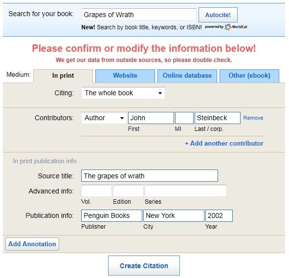 Citation Generator Easybib