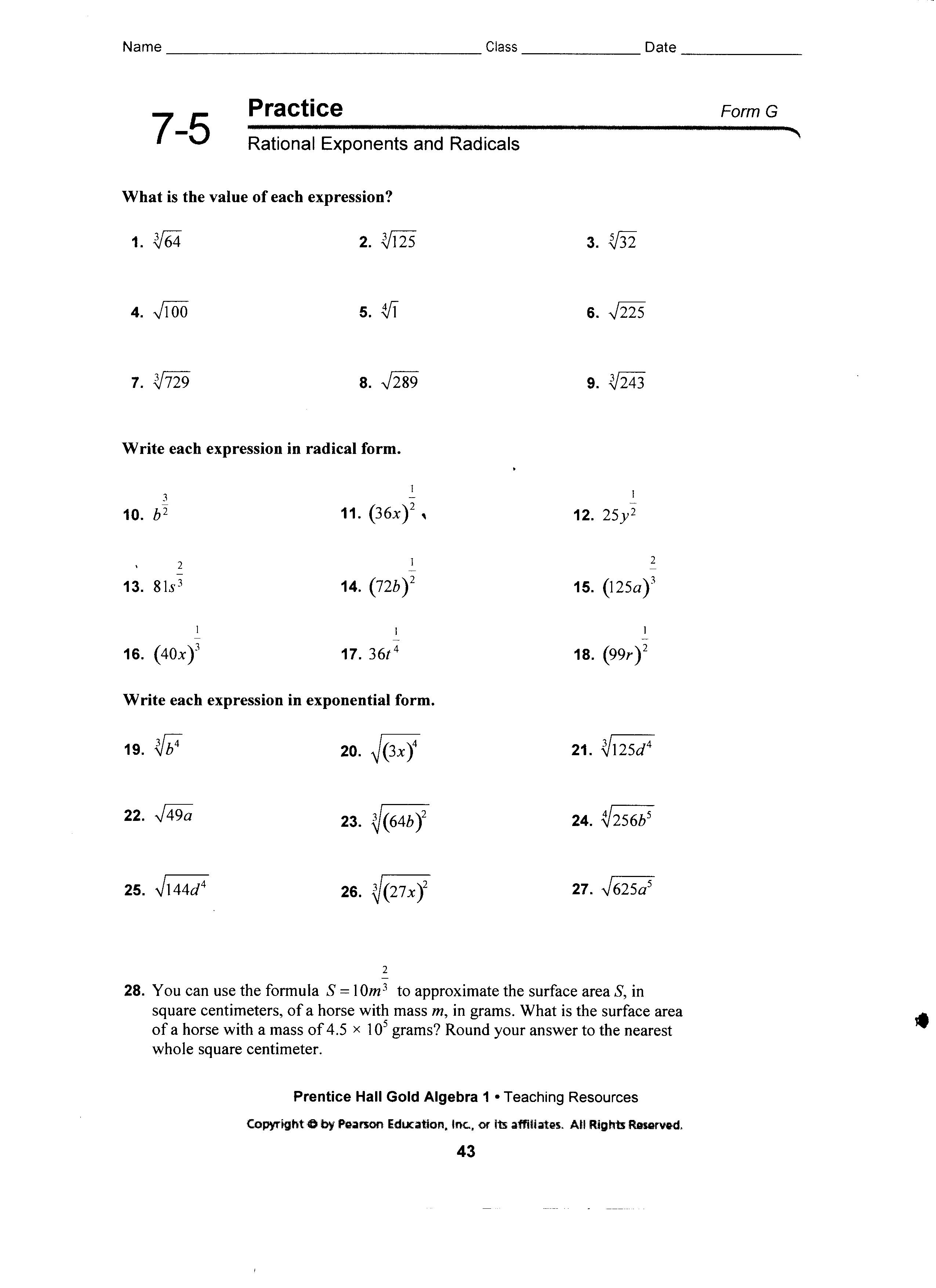 Worksheets for negative and zero exponents - Worksheet Template Throughout Rational Exponents And Radicals Worksheet