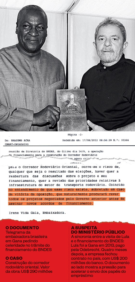 PRESTÍGIO O presidente de Gana, John Dramani Mahama, veio ao Brasil em 2014 para lançar seu livro Meu primeiro golpe de Estado. Aproveitou para visitar Lula e executivos da Odebrecht (Foto: Erika Santelices/AFP)