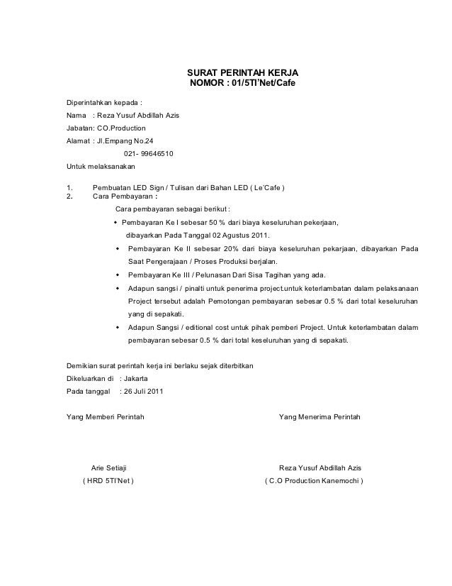 Contoh Surat Perintah Kerja Bangunan