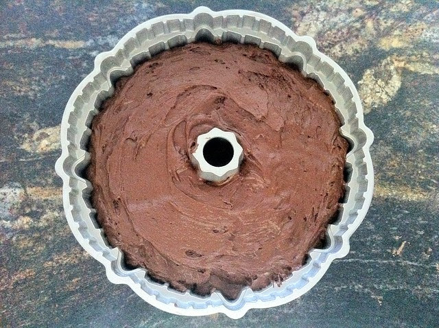Batter Added to Prepared Bundt Pan