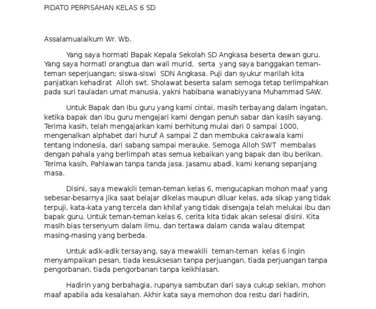 Doa Perpisahan Kelas 6 Sd