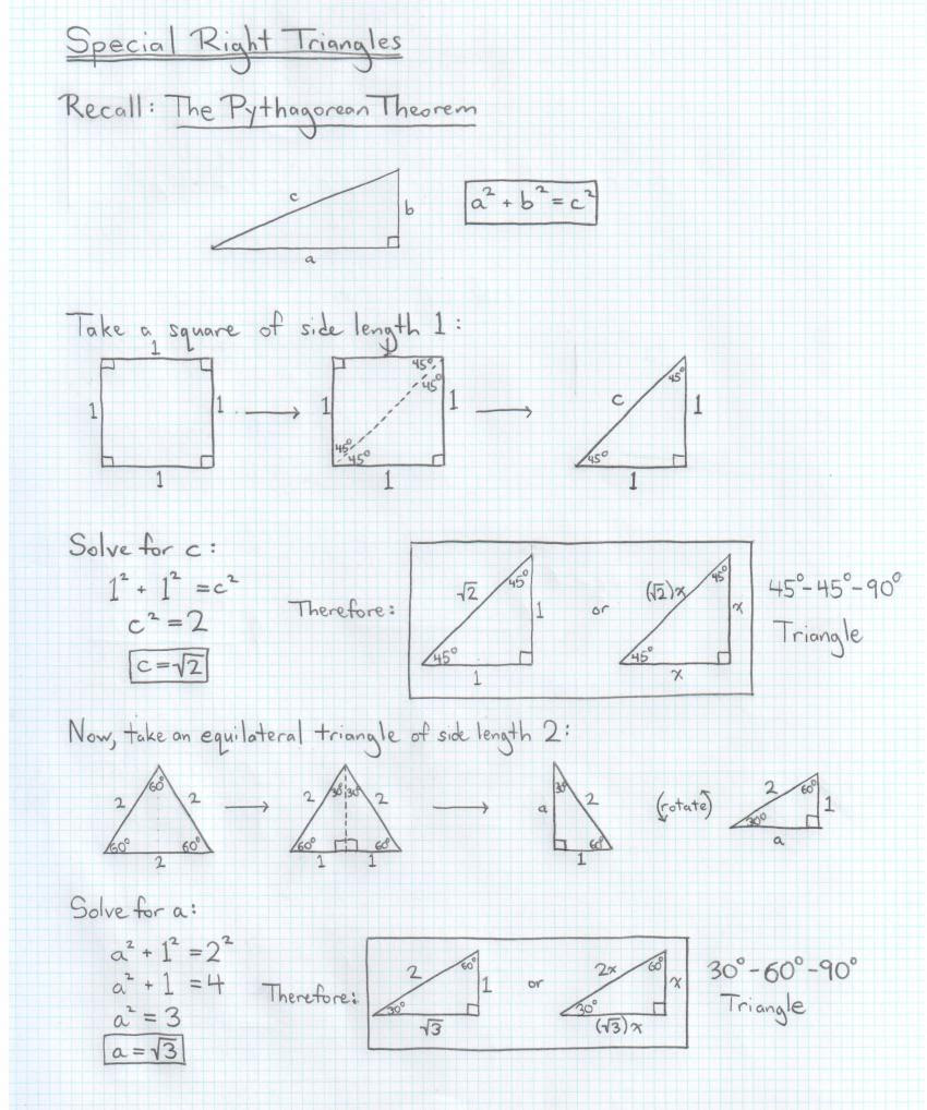Special Right Triangles Worksheet Answer Key