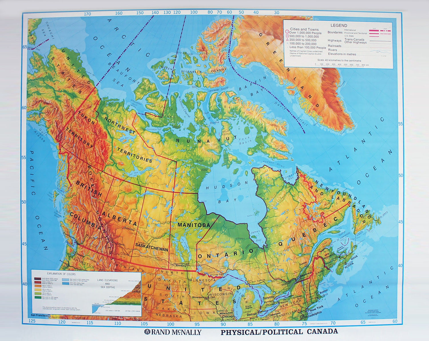 Рельеф сша и канады. Рельеф Канады карта. Рельеф Канады карта на русском. Физико-географическая карта Канады. Физическая карта Канады.