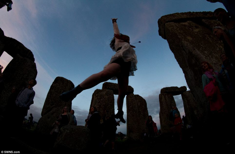 A girl jumped off a rock at Stonehenge during a sunset ceremony before thousands more people arrived at the ancient monument
