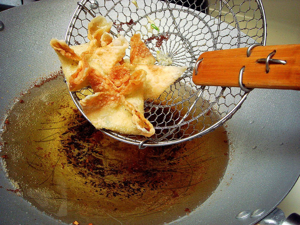 split pea crab rangoon with sticky ginger-garlic dipping sauce