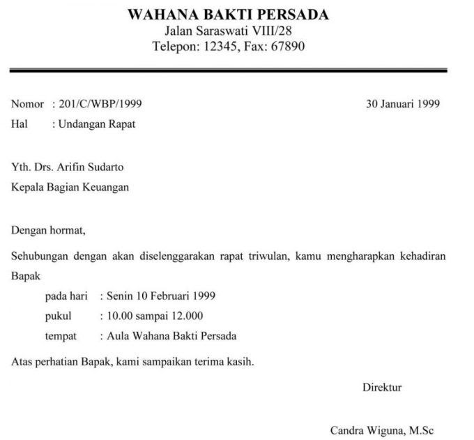 Contoh Surat Undangan Resmi Bahasa Inggris Dan Artinya
