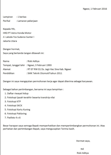 Contoh Surat Lamaran Kerja Di Pt Astra Honda Motor Contoh Seputar Surat
