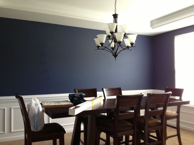 Blue Dining Room With White Wainscoting