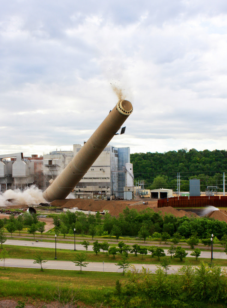 St Paul, Xcel Energy smokestack is demolished on June 28, 2008