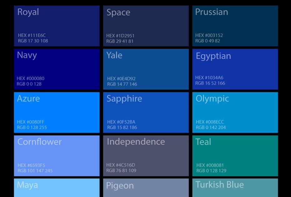 Голубой цвет таблица
