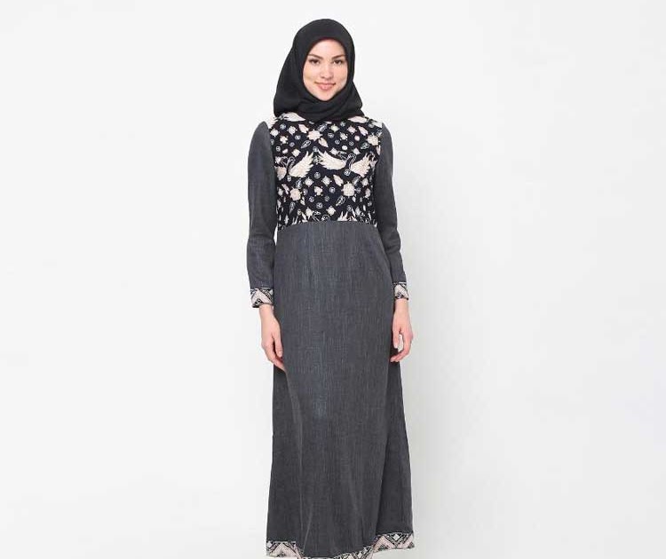 model gamis batik kombinasi polos hijab aisa