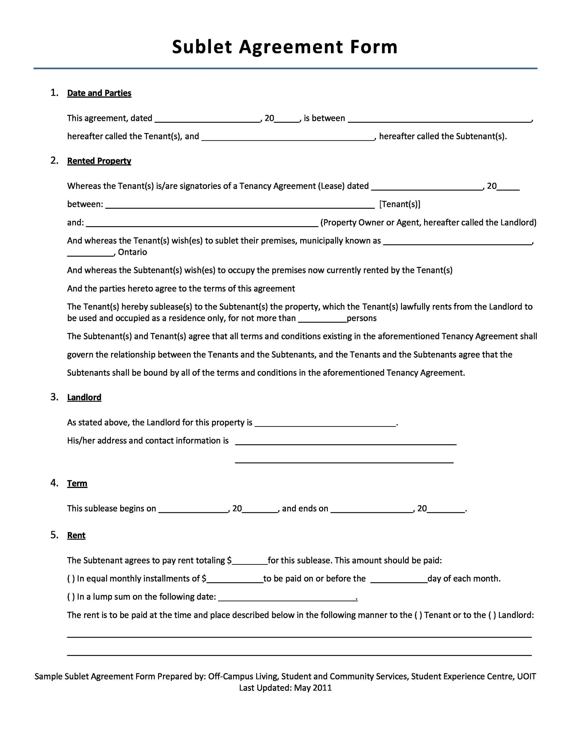 Online Subletting Agreement Template HQ Printable Documents