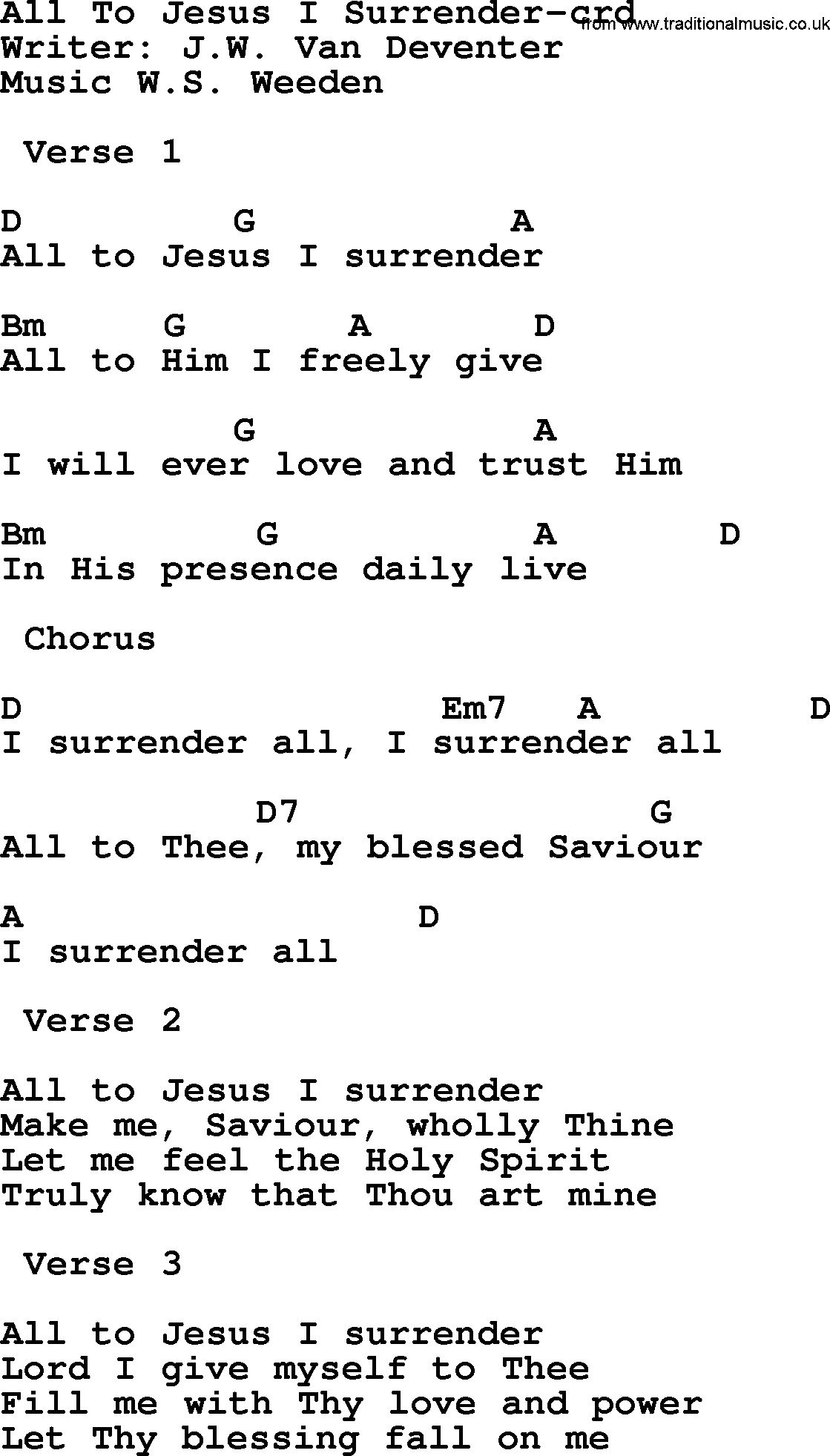 Surrender Chords / Top 500 Hymn: I Surrender All - lyrics, chords and