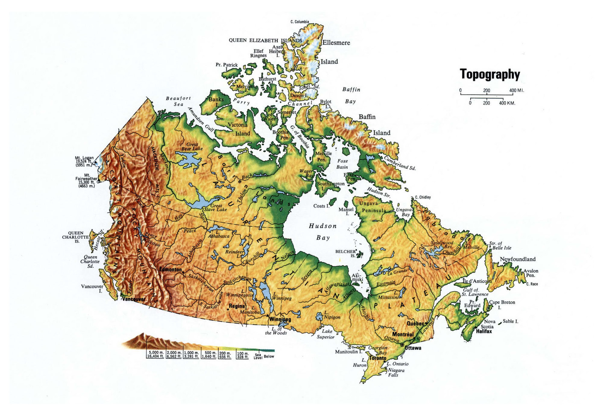 Максимальные высоты канады. Рельеф Канады карта. Рельеф Канады карта на русском. Физическая карта Канады. Топографическая карта Канады.