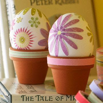 Sticker Eggs - Scrapbooking supplies are a simple way to create cute, dye-free eggs.