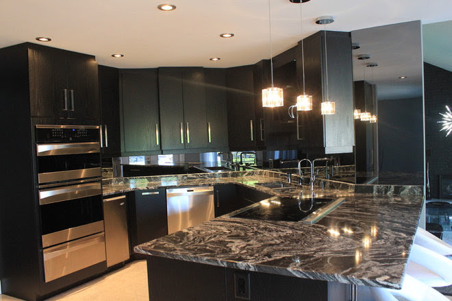 smoked glass mirror backsplash