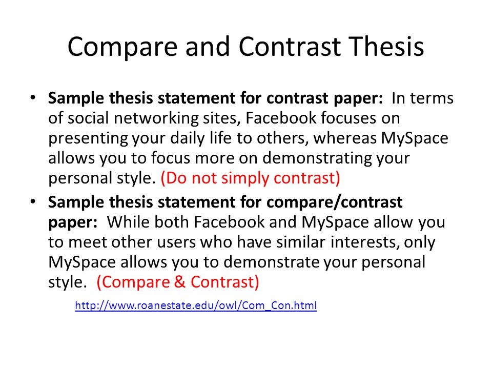 thesis statement for compare and contrast essay example