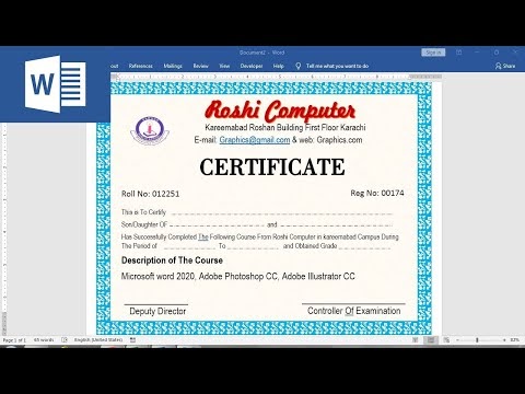 Learn Excel: how to make a Professional Computer certificate Design in word