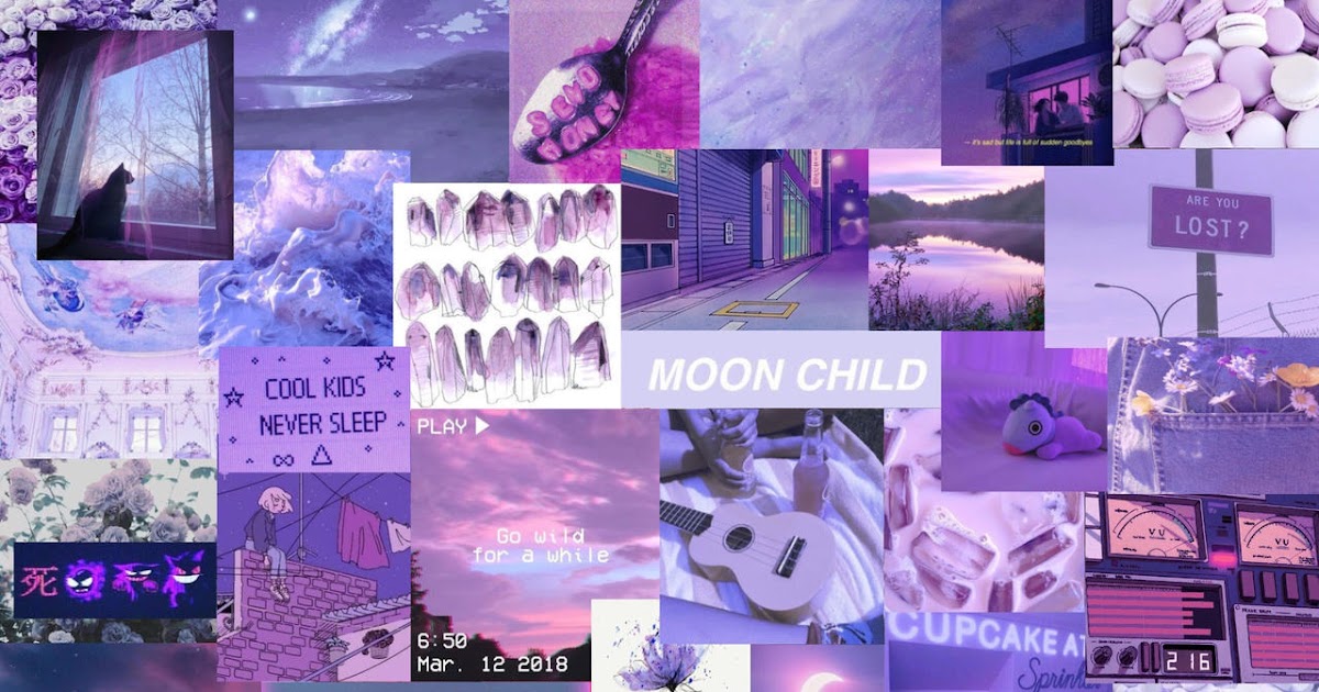 Neon Purple Aesthetic Collage Wallpaper Laptop