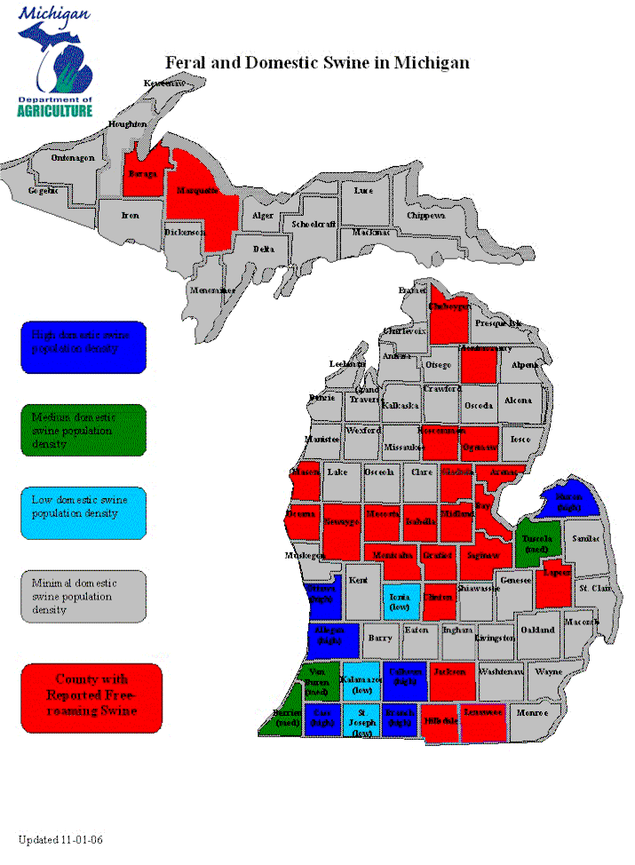 Feral Swine Sightings In Michigan Map Oconto County Plat Map