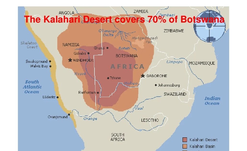 Kalaharibecken Karte / Afrika Gewässer Relief von S-J-Krause
