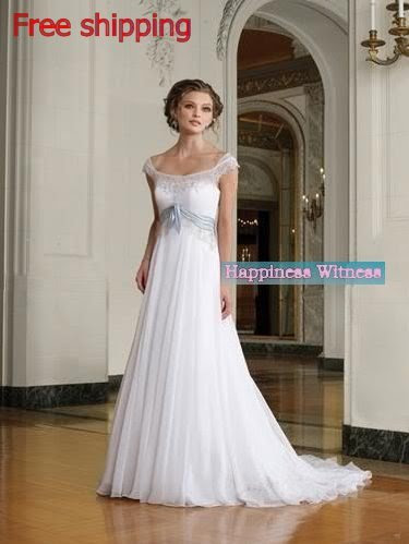 Cap Sleeve Chiffon White Romantic Wedding dress Bridal Gown Ball Prom 