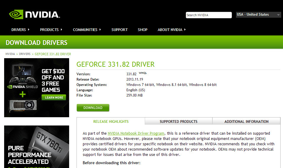 old nvidia driver download