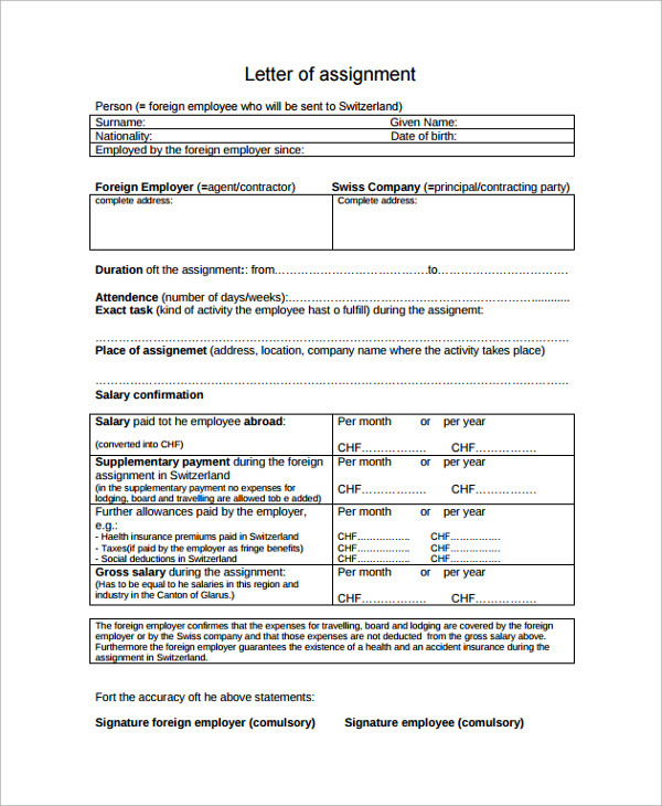 letter of assignment synonym