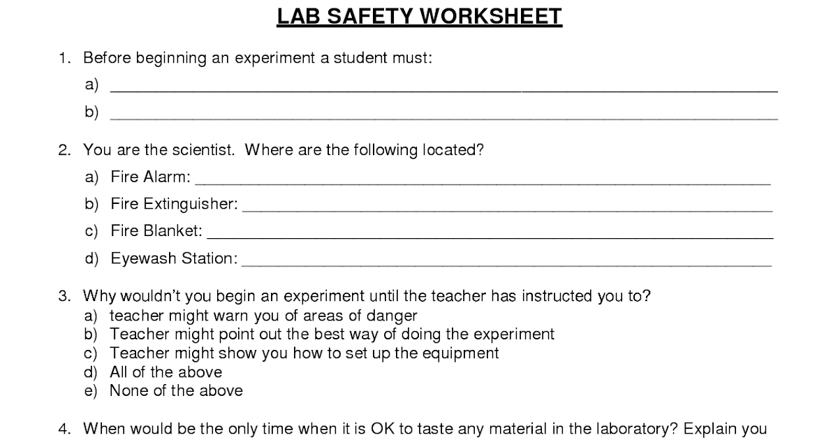 Lab Safety Worksheet High School - Promotiontablecovers