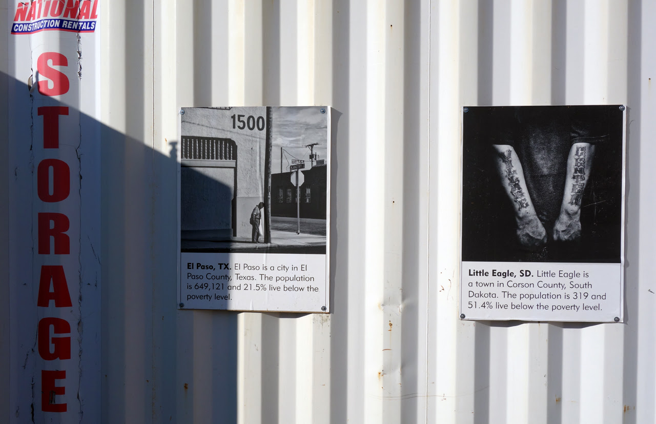 Photographs from 'Geography of Poverty' installed at Photoville in Brooklyn Bridge Park (photo by the author for Hyperallergic)