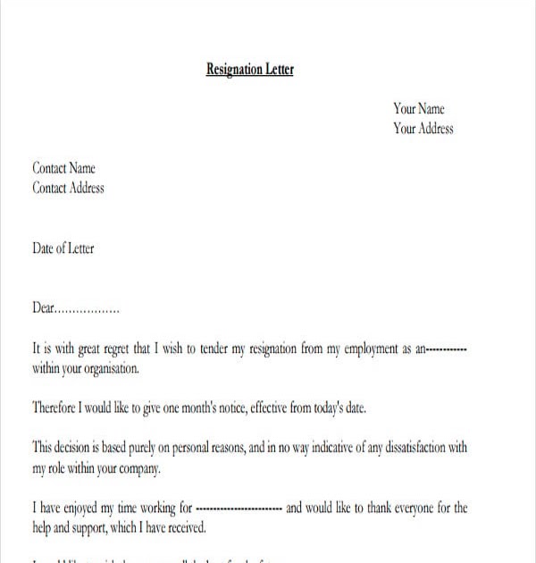 3 Month Letter Of Resignation - Sample Resignation Letter