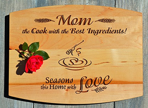 GIFT FOR MOM ~ Personalized Medium Maple Cutting Board w/ Free Stand ~ 2-Sided Design ~ Engraved Side Designed For Décor ~ Reverse Side For Usage W Juice Groove ~ Mother Birthday Gift Christmas Gift