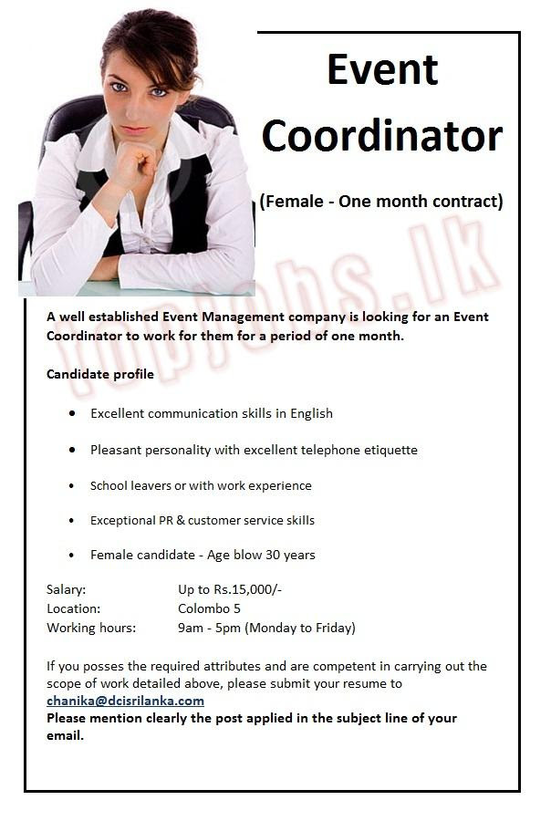 Wedding coordinator job vacancy