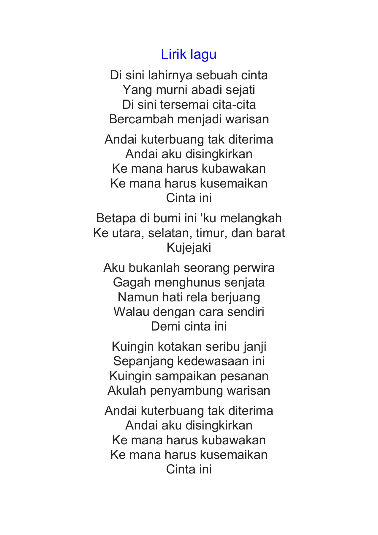 Lirik Lagu Keranamu Malaysia