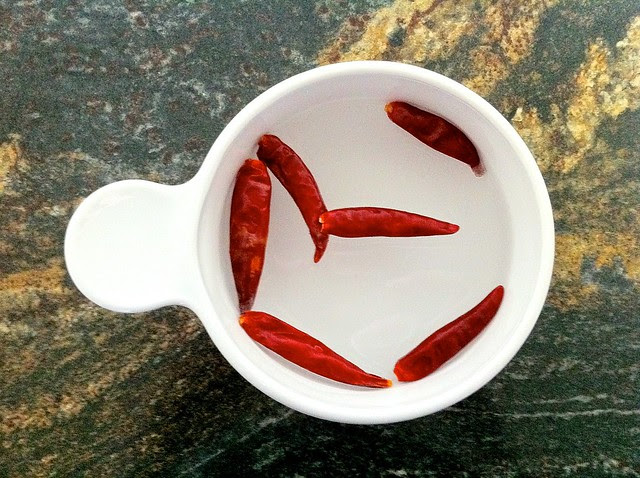 Dried Red Chile Peppers, Soaking