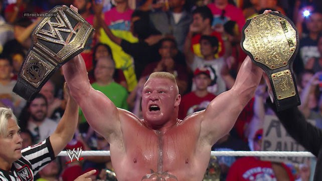 Brock Lesnar wins the WWE World Heavyweight Championship